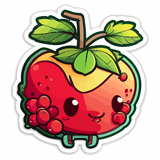 sticker, cranberry fruit, kawaii, contour, vector, vibrant colours, white background