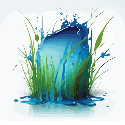 blue splash vector, with grass, oblong, 2d