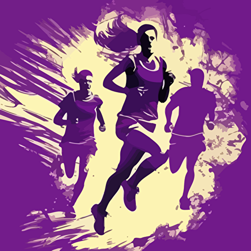 poster for a running, several people running, vector, purple