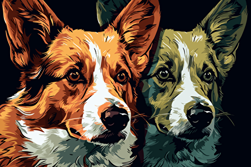 cute pet vector art, watchful corgi , red and green tones, centralized composition, insane detail