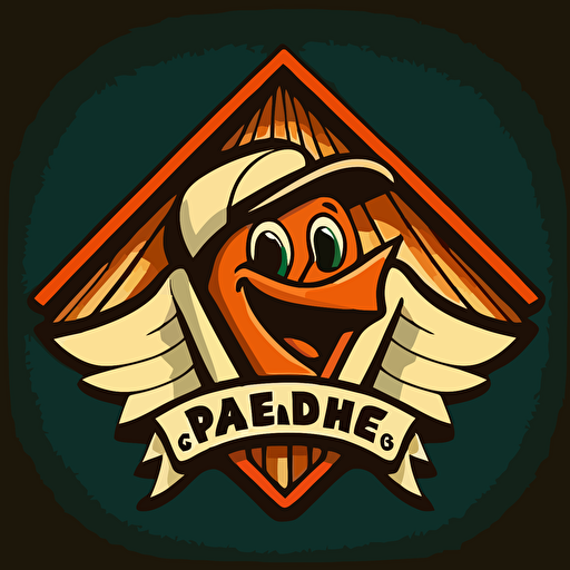 bird’s wings create negative space in the shape of a house roof with gable window, 1930s baseball mascot, two colors, 1930s cartoon animation, vector logo, smiling, very simple**