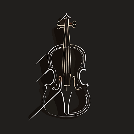 minimal white line logo of a violin black background, vector