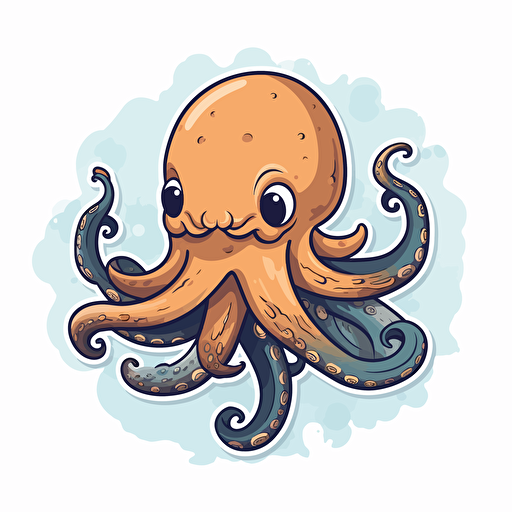 octopus flexing, sticker, hand drawn, vector, White background,