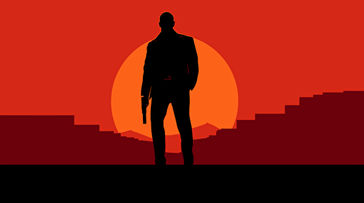 Agent 47 Hitman, dynamic pose, minimal design, minimalist style, silhouette, flat vector illustration style,
