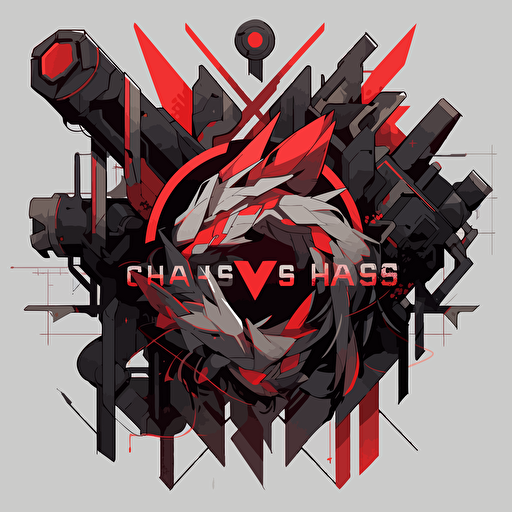 Chaos labs logo, video game company, clean, simple, vector, red and gray and black, dystopian