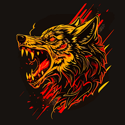 aggresive wolf growling vector very detailed black red yellow logo