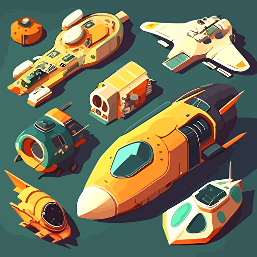 various spaceship concept, flat, vector, top view
