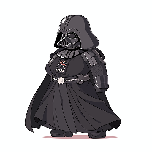 fat A beautiful female darth vader, goofy looking, smiling, minimalistic, flat light, white background, vector art