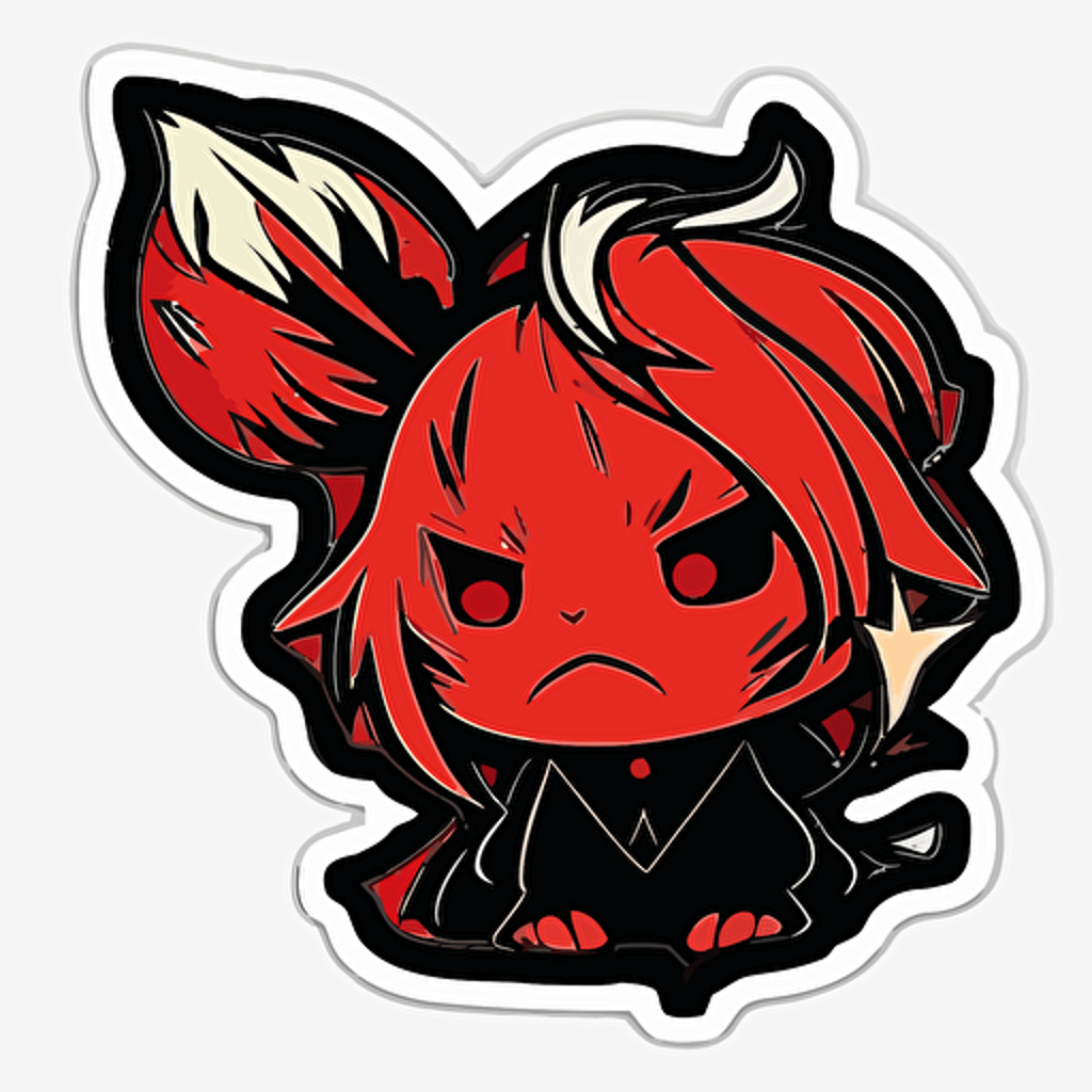 cute vampire rabbit, smug, studio ghibli anime style, sticker with outline, flat vector art, bright colors, red and black color palette