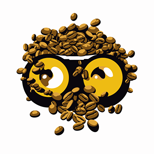 vector illustration of coffee roaster, coffee beans, in the style of shiny eyes, nobuyoshi araki, yellow and black, rounded forms, aerial view, illustration