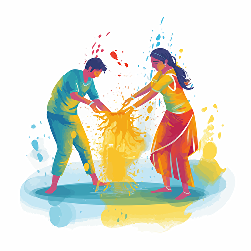 two vector people playing holi with water