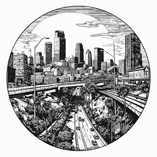 designed as a black and white gta style drawing, vector art, hd, details with circle