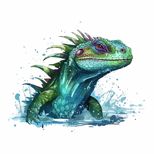 Water Dragon looking straight in the camera, white bg, vector