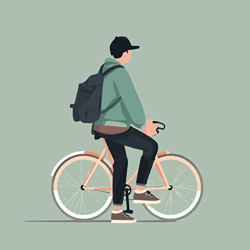 side of view of student on a bike. minimal vector illustration.