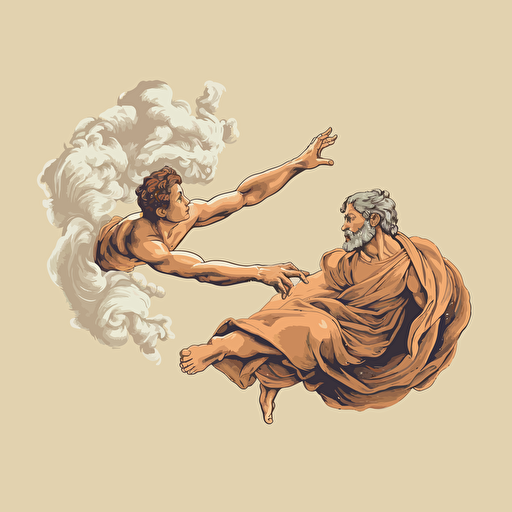 the creation of adam from michelangelo but vector illustration style