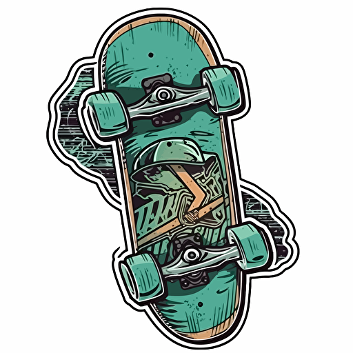 sticker, skateboard, white background, vector