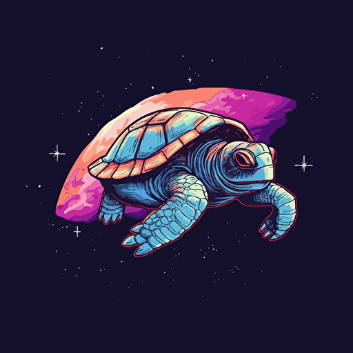 a logo of a sad turtle flying through space on it's way to earth , vector