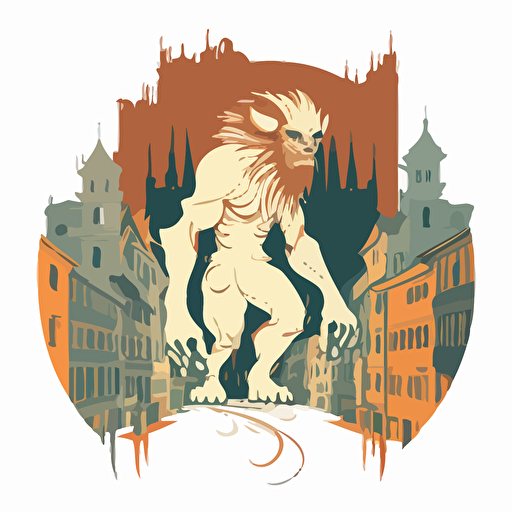 manticore in the bad part of the city, vector logo, vector art, emblem, simple cartoon, 2d, no text, white background