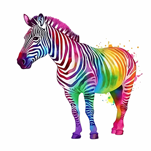 rainbow zebra, detailed, cartoon style, 2d watercolor clipart vector, creative and imaginative, hd, white background