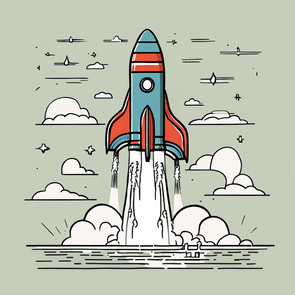a rocket taking off, illustration in the style of Matt Blease, illustration, flat, simple, vector