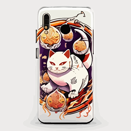 cat chinese style with flames coins cellphones mandarines chinese new year logo vector detailed high definition white purple red orange