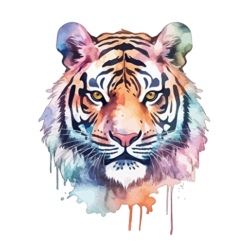 Watercolor vector illustration tiger muted colors sticker white background