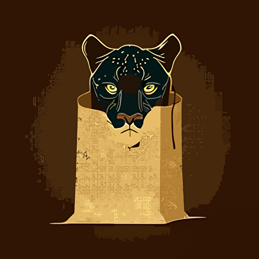 vector illustration of an intimidating panther poking his head out of a paper grocery bag