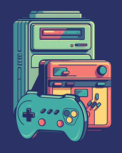 1990s gaming console, minimalistic, retro aesthetics, vector image, sticker, pantone color scheme