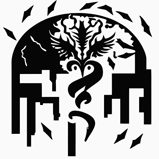 simple brain with runic question marks in it, black and white, vector, flat, svg