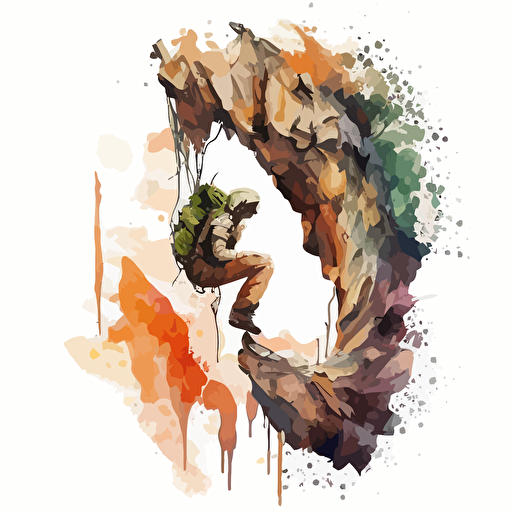 logo vector watercolor style of a man climbing on a large rock, hanging from his hands, no gear, painting converge ultra detailed and unique and exotic looking, hyper detailed and very good**