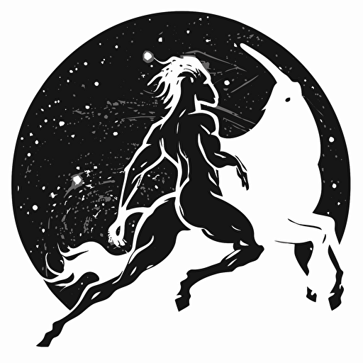 centaur in deep space, vector logo, vector art, emblem, simple cartoon, 2d, no text, white background