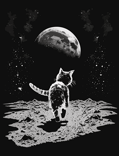 a cat walking on the moon, vector art, detailed white background