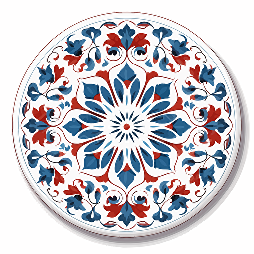 ottoman tile vector drawing , circle illustrated, red blue white color with white background v5.1