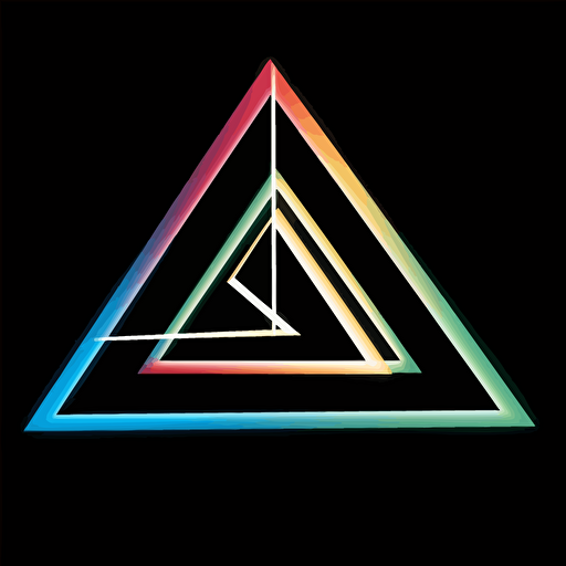 retro iconic logo of a prism resembling a mouse arrow, white vector, on black background