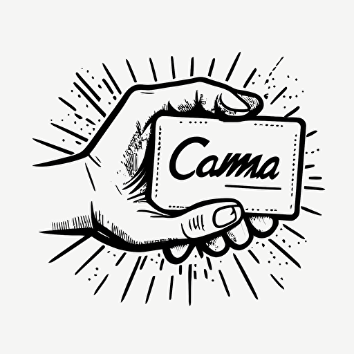 a simple sketch of a paying hand on white background, brand "CC", logo, vector