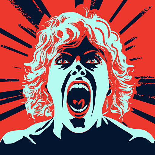 80s horror movie poster, screaming lady, 1980s film style, no background, design vector