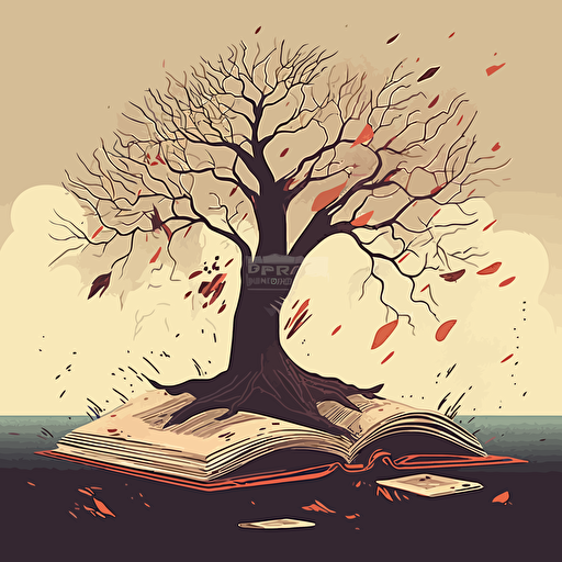 a book cover vector art illustration of a dying tree with one leaf left