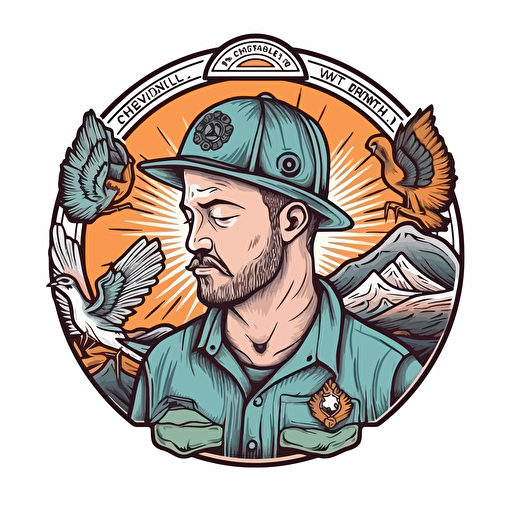 a emblem design for a trades business, contented tradie, clean, mindful mental health, vector
