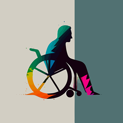 a minimalistic vector logo of a abstract silhouette of a wheelchair user and letter “A”, simple shapes, blocky, modern, artistic, 3 colours