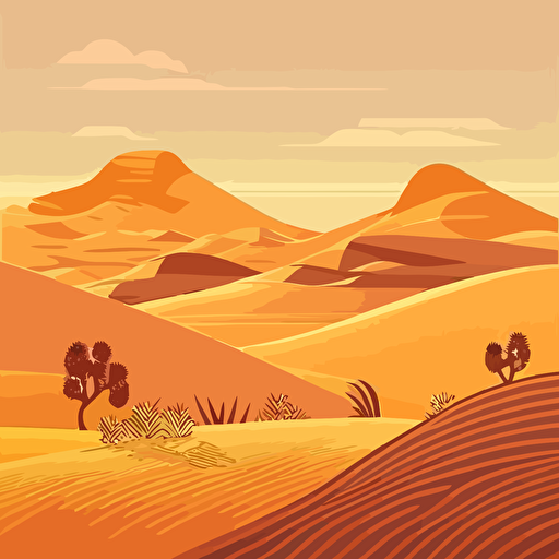 minimal vector illustration of desert dunes with warm sunset lighting