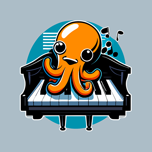 a mascot logo of an octopus playing a piano, simple, vector