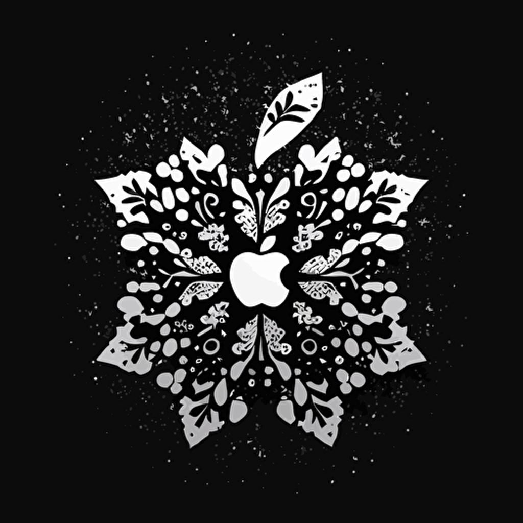 apple consist of a snowflake minimalistic logo , black and white, linear, vector