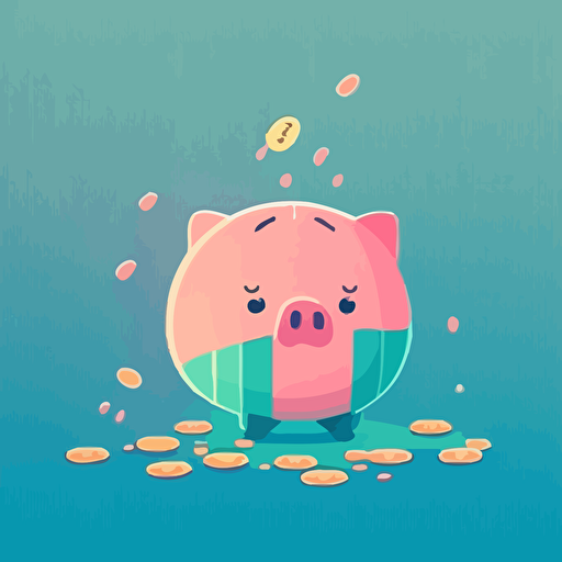 cute vector of sad piggy bank and money falling out