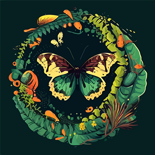metamorphosis of a caterpillar transforms into a butterfly, circular composition, vector illustration
