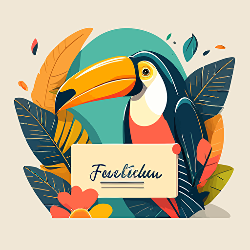 frontpage vector illustration of smiling toucan with an envelope, for customer support online course, no background color, friendly and appealing, colorful