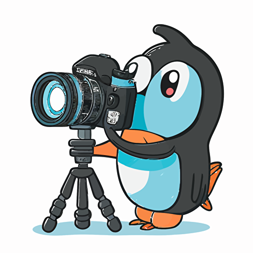 a very cute apus apus taking photos with a DSLR on a tripod, vector image, simple, three color, blue, black, white