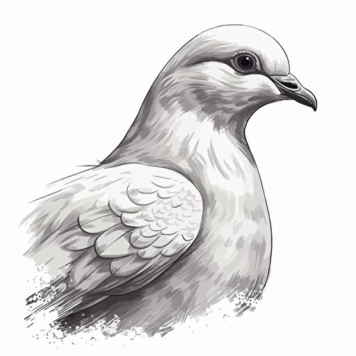 Dove bird looking straight in the camera, white bg, vector