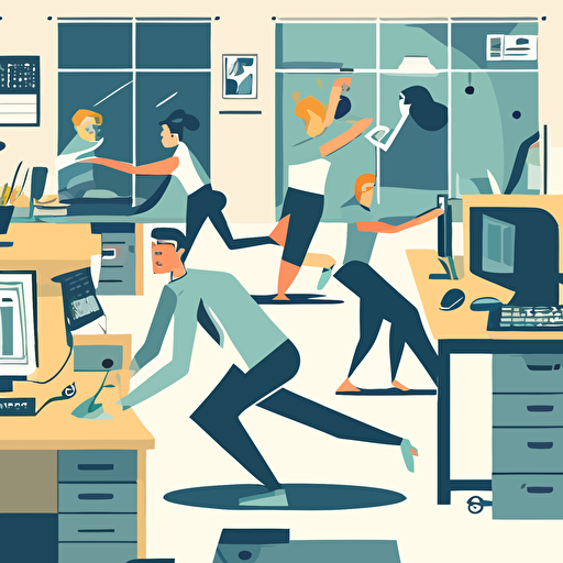 People in the office doing stretches and working out vector art