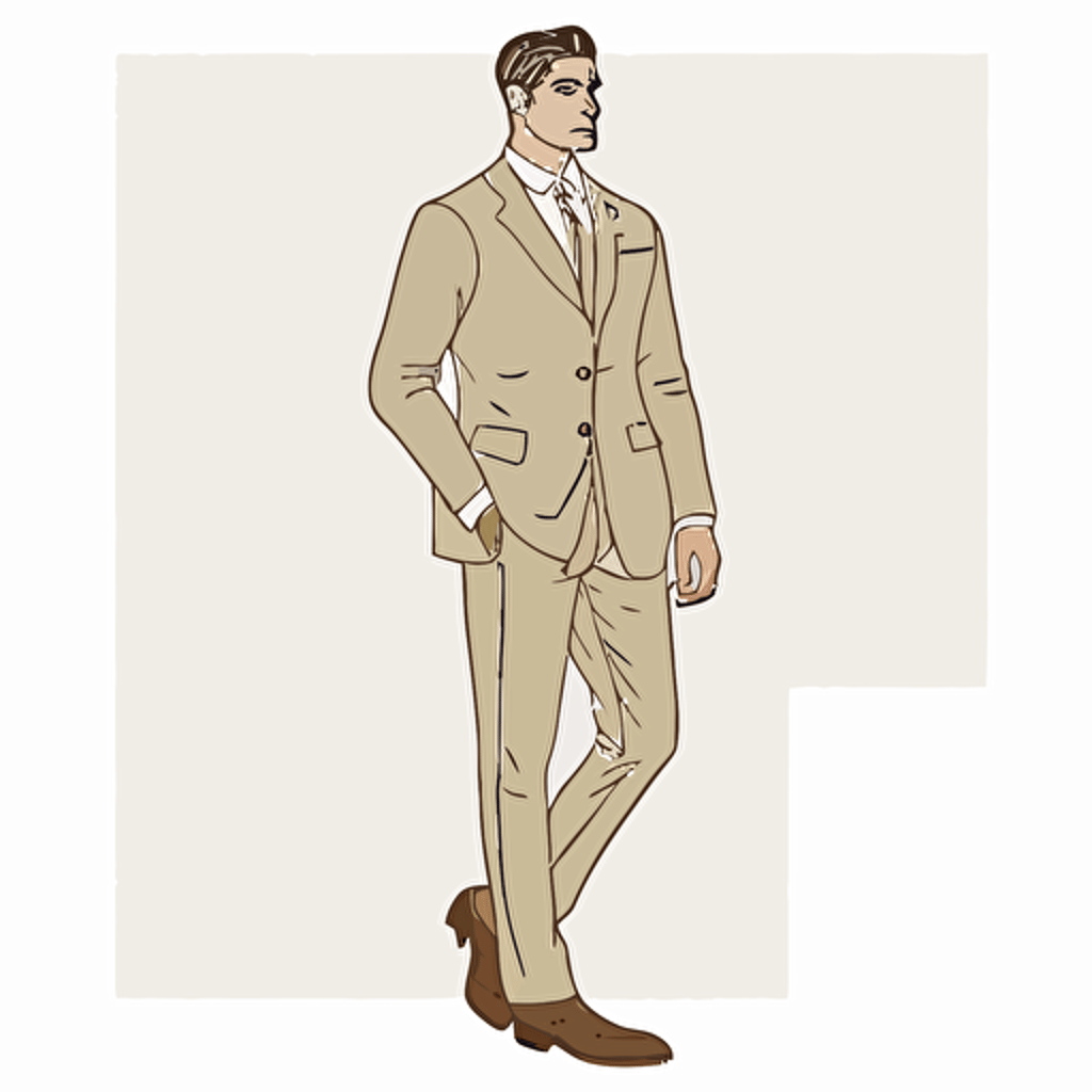 a flat vector image of a man wearing a beige suit with brown loafers no tie v5