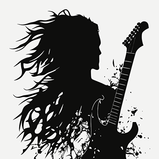 Design a silhouette of a guitar with its neck and headstock visible, and the body in the background. vector art clean